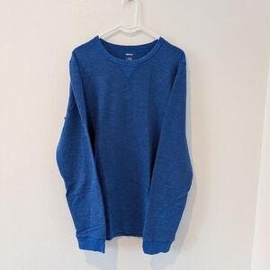 Blue Crewneck Henley Knit Long Sleeve Shirt